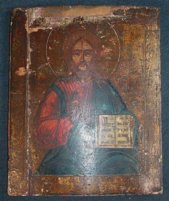 19th century Russian School Icon of Christ Pantocrator, 17.5 x 14.25in.